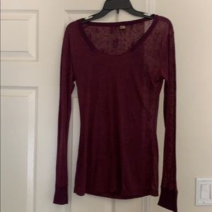 Long sleeve semi sheer maroon top